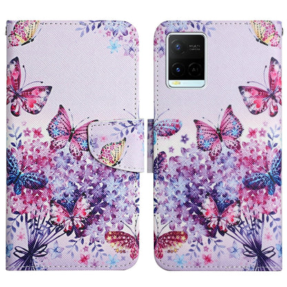 Painted pattern flip leather phone case with multicolor butterflies and floral sprigs