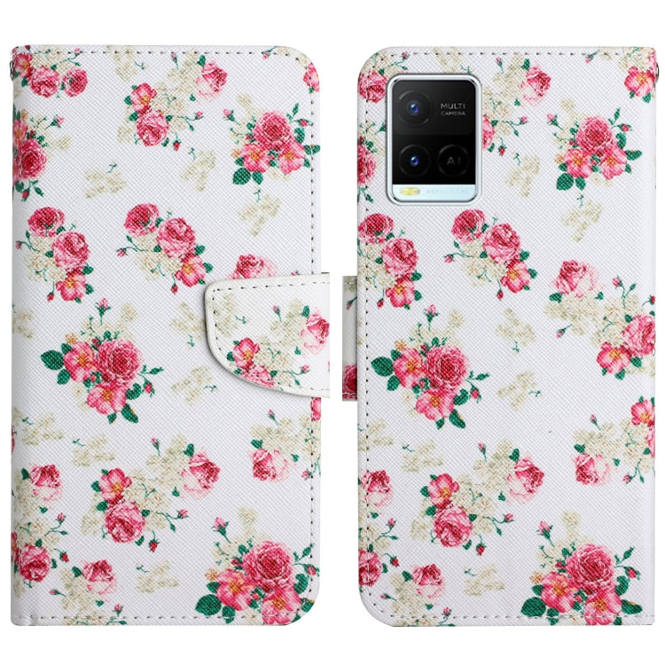 Flip leather phone case with white floral print, dual pocket and magnetic clasp