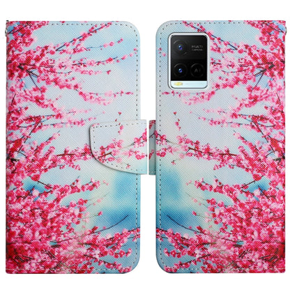 Flip leather phone case with pink blossom pattern, magnetic clasp and card pocket
