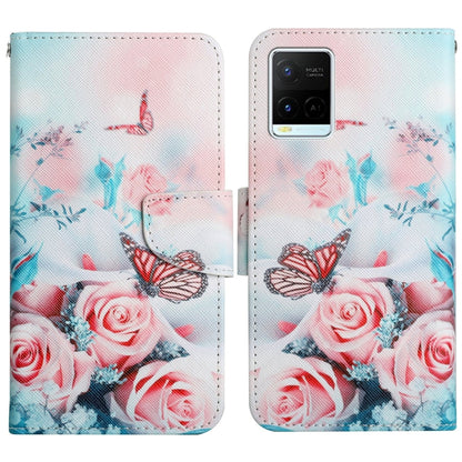Flip leather phone case with pastel butterfly and rose print, magnetic clasp