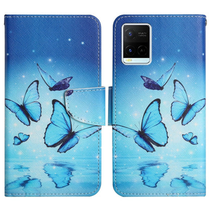 Flip leather phone case with blue butterflies print, magnetic clasp and camera cutout
