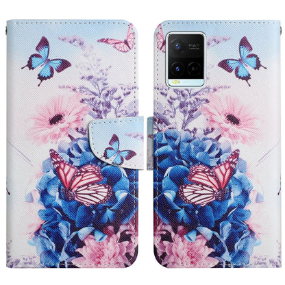 Flip leather phone case with butterfly and floral bouquet print, magnetic clasp