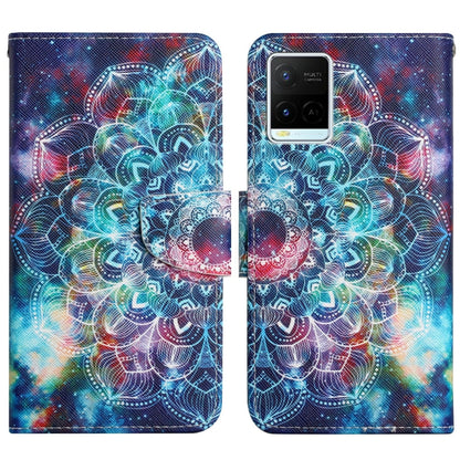 Flip leather phone case with colorful galaxy mandala design, magnetic clasp