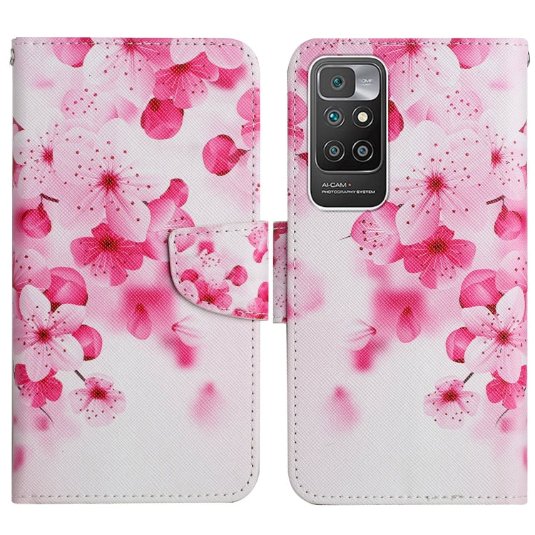 Pink floral painted flip leather phone case with magnetic strap and card holder pocket