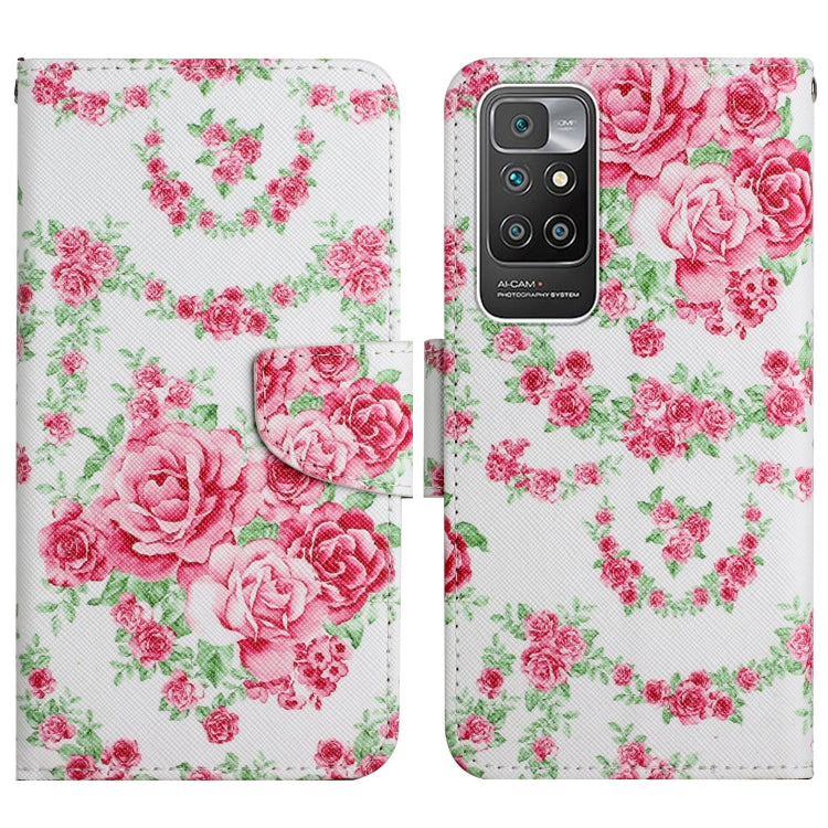 Floral painted flip leather phone case with rose pattern and magnetic strap