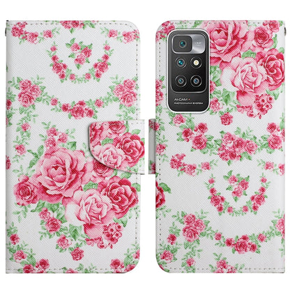 Floral painted flip leather phone case with rose pattern and magnetic strap