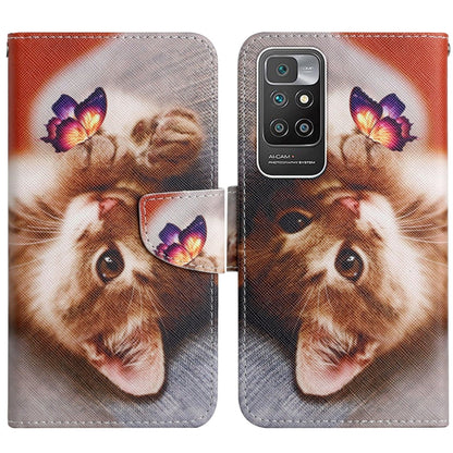 Painted flip leather phone case with cat portrait, butterfly details, and magnetic strap