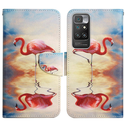 Painted flamingo flip leather phone case with sunset colors and magnetic strap