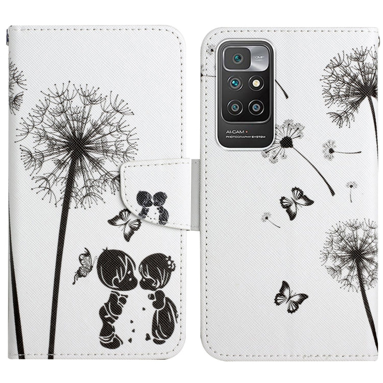 White painted flip leather phone case with black dandelion and butterfly designs