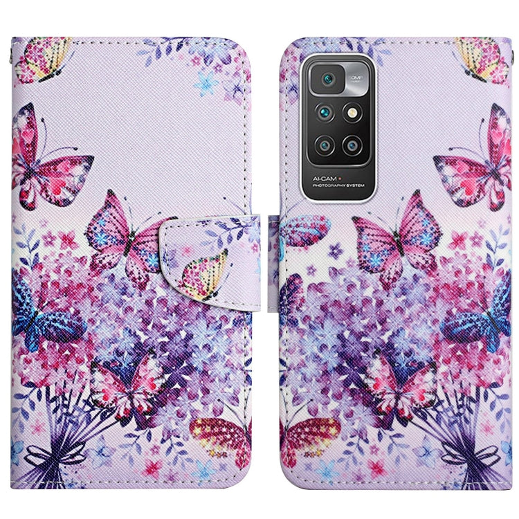 Purple and pink butterfly painted flip leather phone case with magnetic strap
