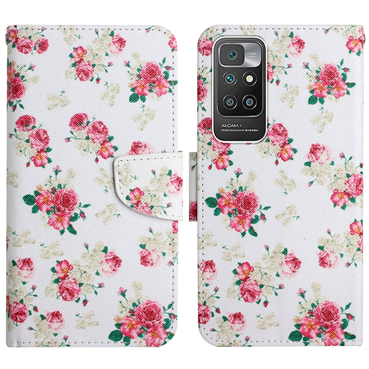 White painted flip leather phone case with multicolor rose blossoms and magnetic strap