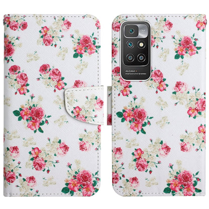 White painted flip leather phone case with multicolor rose blossoms and magnetic strap