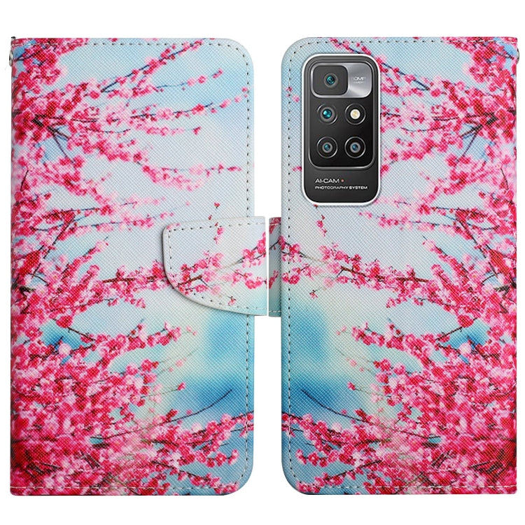 Pink blossom painted flip leather phone case with abstract branch pattern and magnetic strap