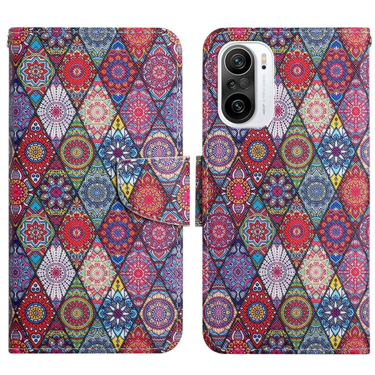 Painted pattern flip leather phone case with colorful geometric design and magnetic flap