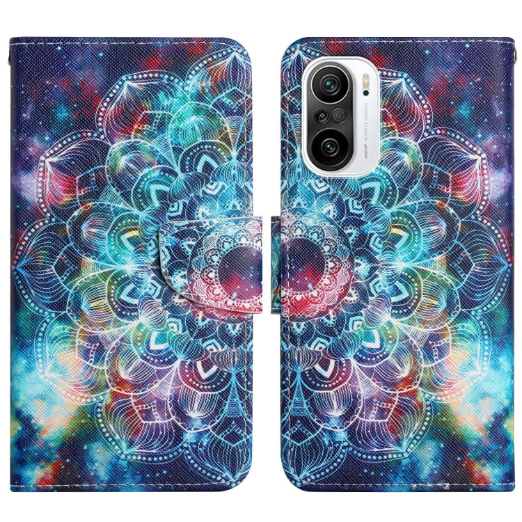 Painted pattern flip leather phone case with colorful galaxy-style artwork and magnetic flap