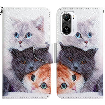 Painted pattern flip leather phone case with cute cat faces and magnetic flap