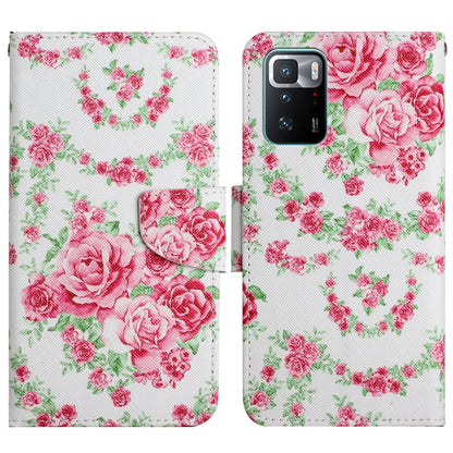 Painted pattern flip leather phone case with pink rose bouquet print and magnetic flap