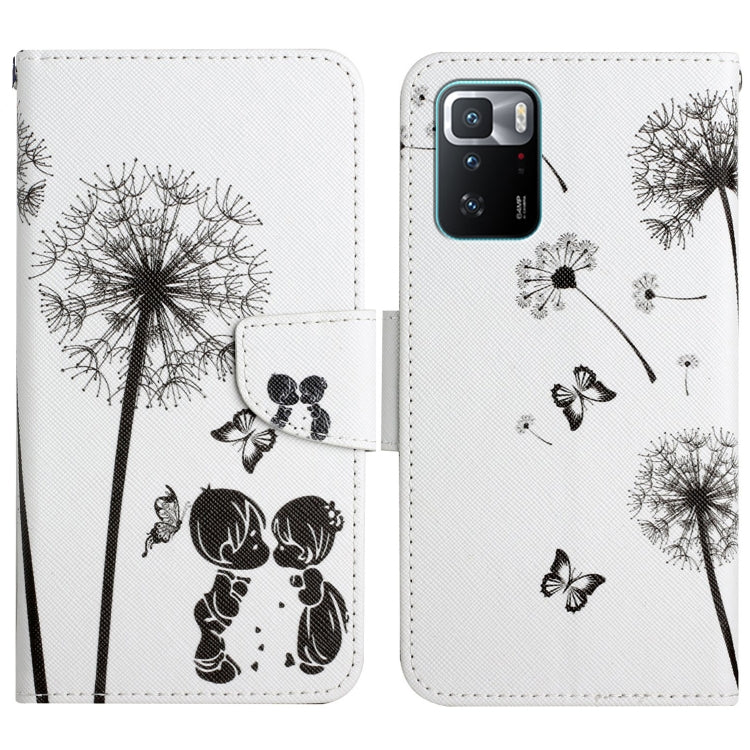 Painted pattern flip leather phone case with black dandelion and butterfly silhouettes