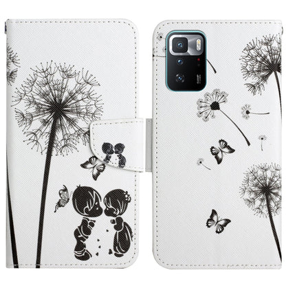 Painted pattern flip leather phone case with black dandelion and butterfly silhouettes