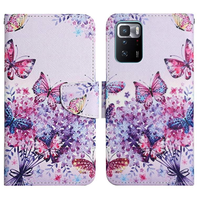 Painted pattern flip leather phone case with colorful butterflies and floral confetti print