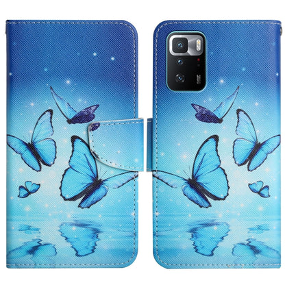 Flip phone case with blue butterfly pattern and matching reflection design