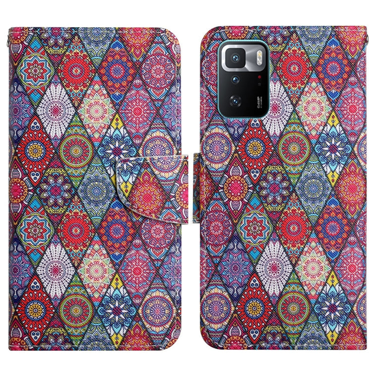Flip phone case with multicolor boho circle and tile pattern