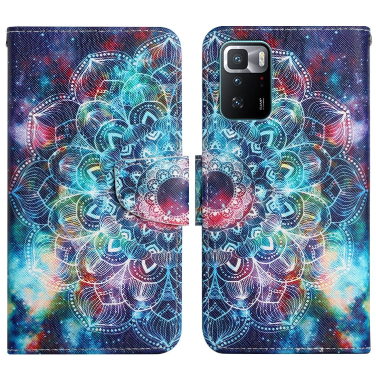 Flip phone case with colorful neon mandala and heart-like abstract shapes