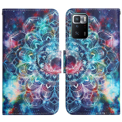 Flip phone case with colorful neon mandala and heart-like abstract shapes