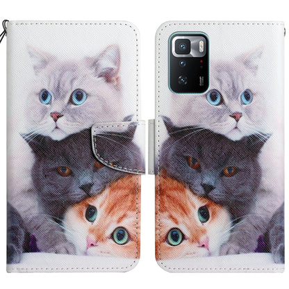 Flip phone case with cat face collage in white, black, orange, and blue