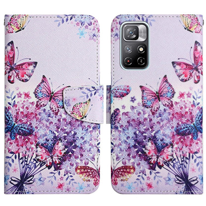Purple flip leather phone case with colorful butterflies and floral sprays pattern