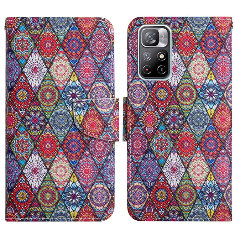 Multicolor flip leather phone case with geometric boho mosaic pattern