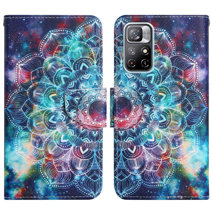 Flip leather phone case with colorful mandala-style galaxy design and magnetic strap
