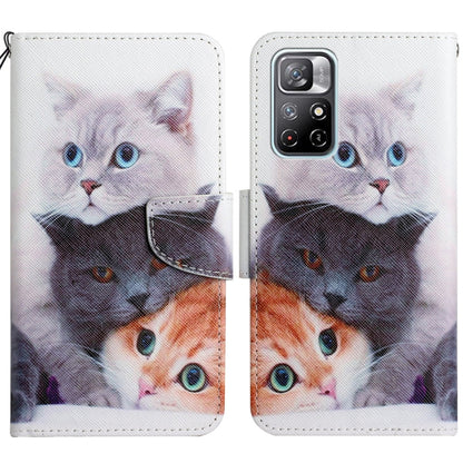Flip leather phone case with multi-cat collage print and magnetic side strap