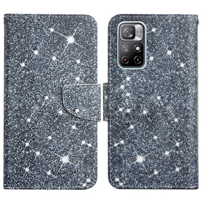 Flip leather phone case with silver starry constellation pattern and magnetic closure