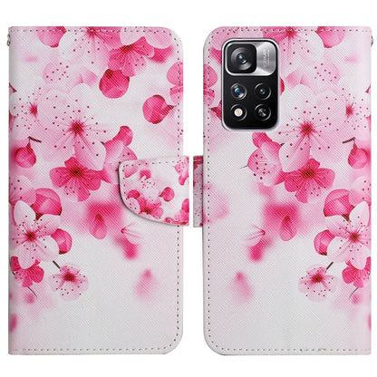 Flip leather phone case with pink cherry blossom floral print and magnetic strap