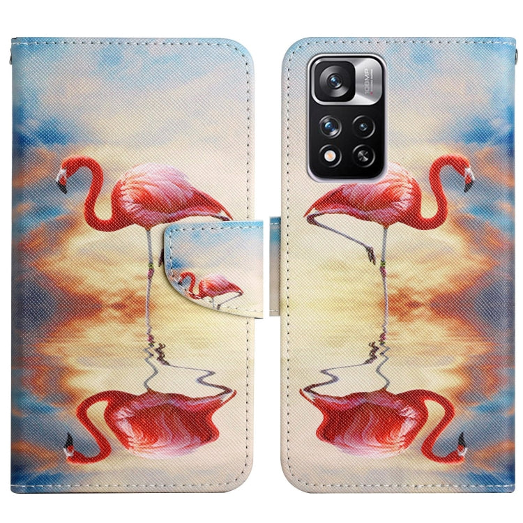 Flip leather phone case with flamingo illustration pattern and magnetic closure