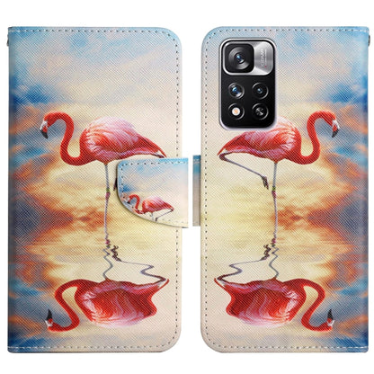 Flip leather phone case with flamingo illustration pattern and magnetic closure