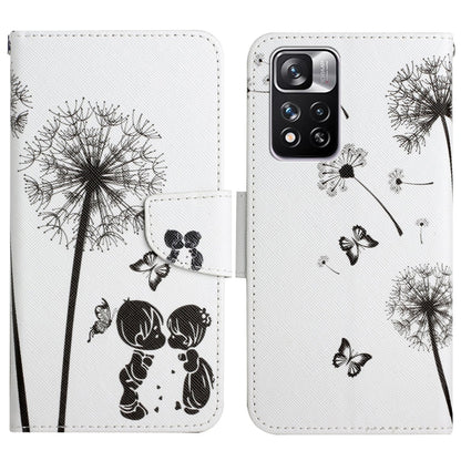 Flip leather phone case with dandelion seed print, butterfly accents, and magnetic strap