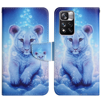 Flip leather phone case with blue panda illustration and magnetic side strap