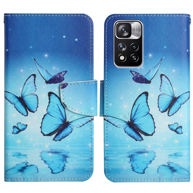 Flip leather phone case with blue butterfly print and soft reflection pattern