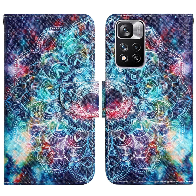 Flip leather phone case with colorful neon mandala and galaxy-style design