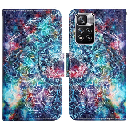 Flip leather phone case with colorful neon mandala and galaxy-style design