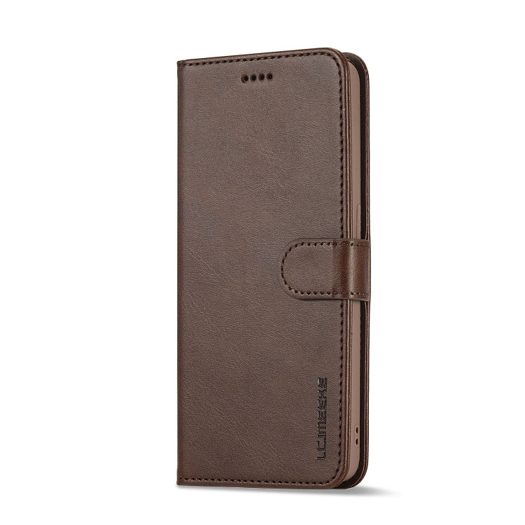 Coffee-brown calf-texture leather folio phone case, front cover with side strap