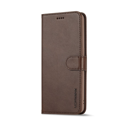Coffee-brown calf-texture leather folio phone case, front cover with side strap