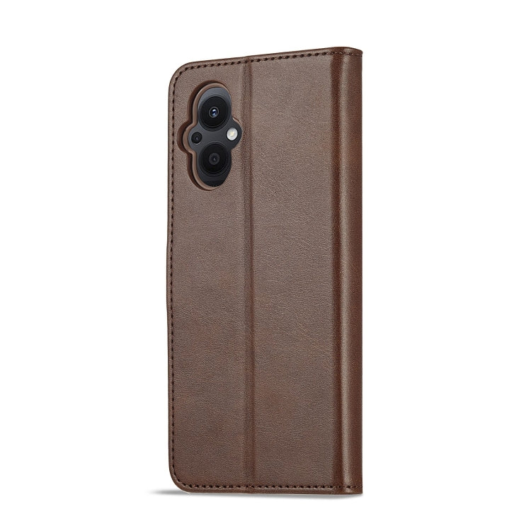 Coffee-brown calf-texture leather phone case back with dual camera cutout