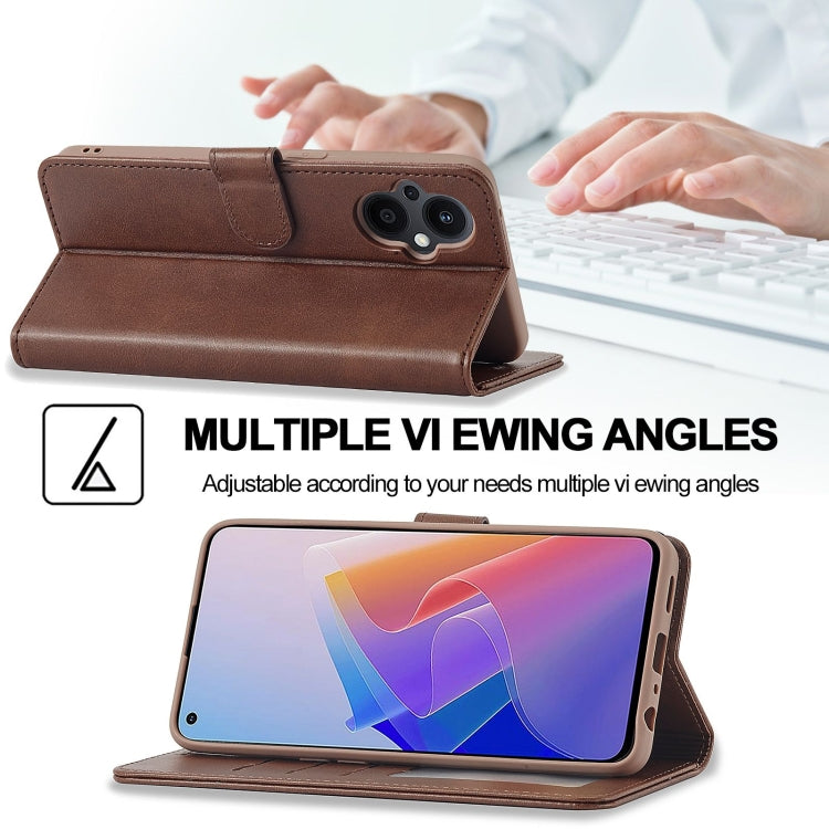 Coffee-brown calf-texture leather folio phone case for portrait and landscape viewing
