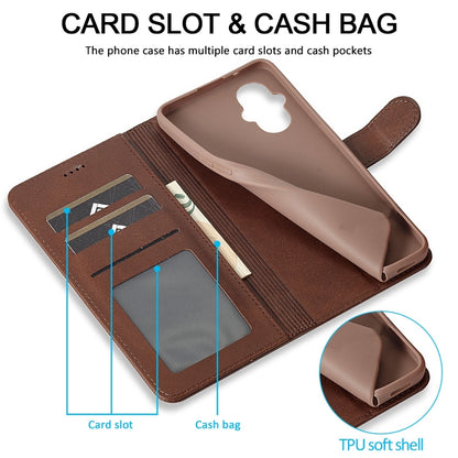Coffee-brown calf-texture leather wallet phone case with card slots and cash pocket