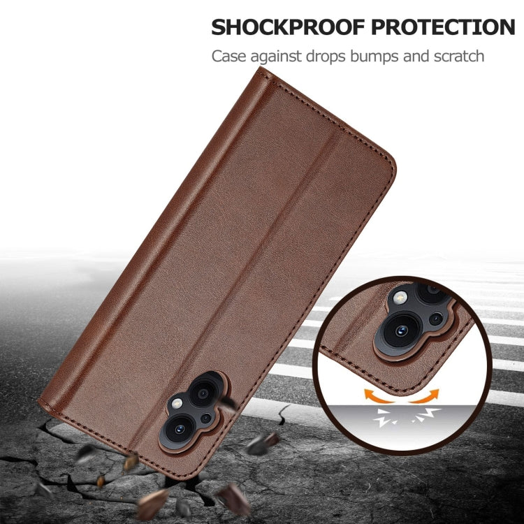 Coffee-brown calf-texture leather folio phone case with reinforced camera area