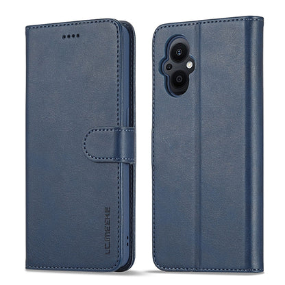 Blue calf-texture leather folio phone case with side strap and camera cutout