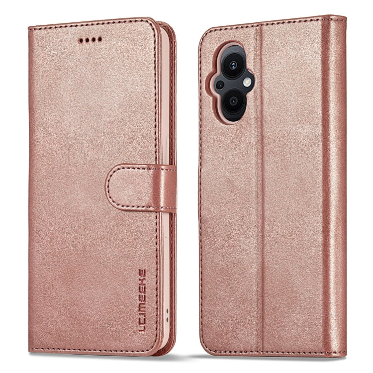 Rose-gold calf-texture leather folio phone case with side strap and camera cutout